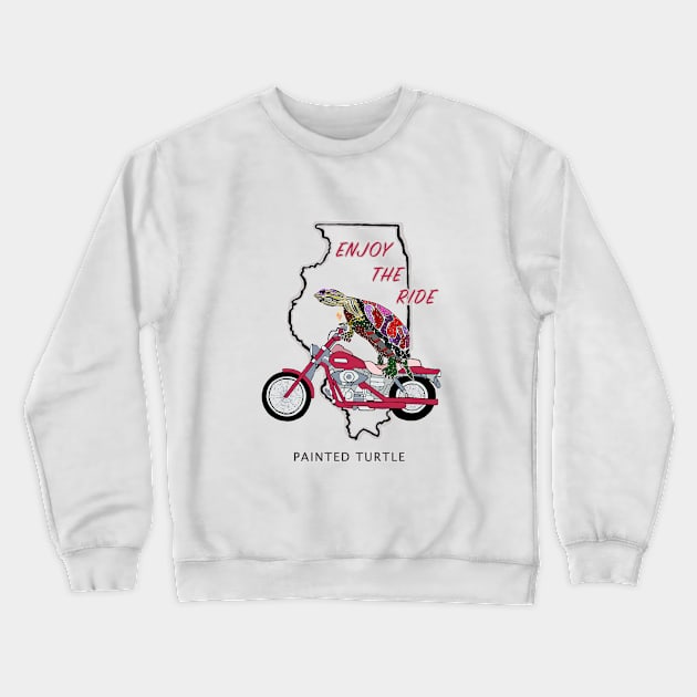 Turtles, Illinois map, Painted Turtle, Motorcycle, Love, Enjoy the Ride Crewneck Sweatshirt by cfmacomber